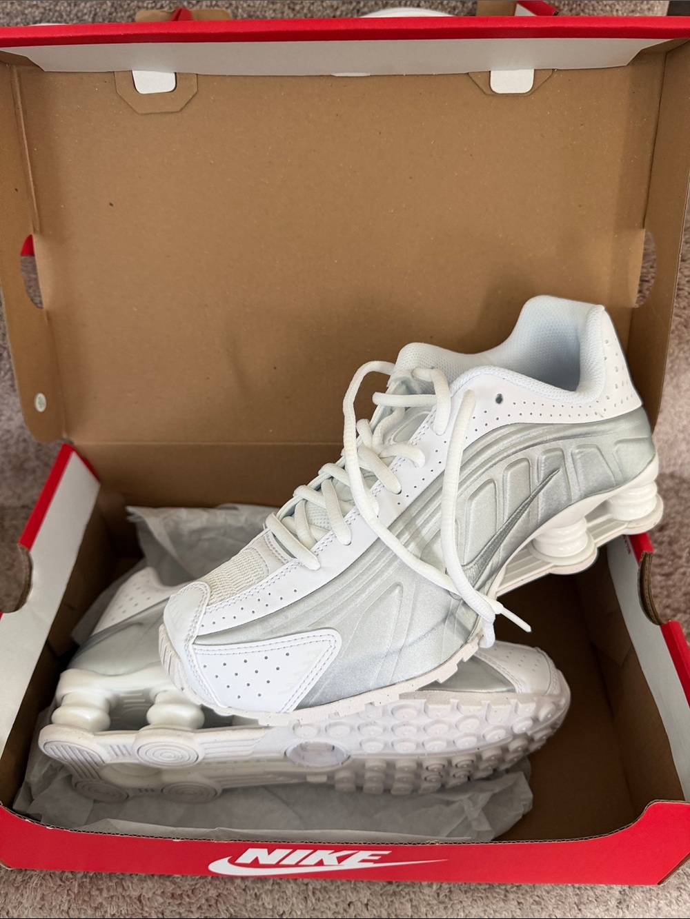 Nike Youth White and Silver Shox Sneakers